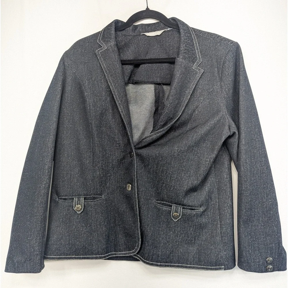 Donovan-Galvani of Dallas Vintage Dark Wash Denim Blazer Contrast Stitch Blue M